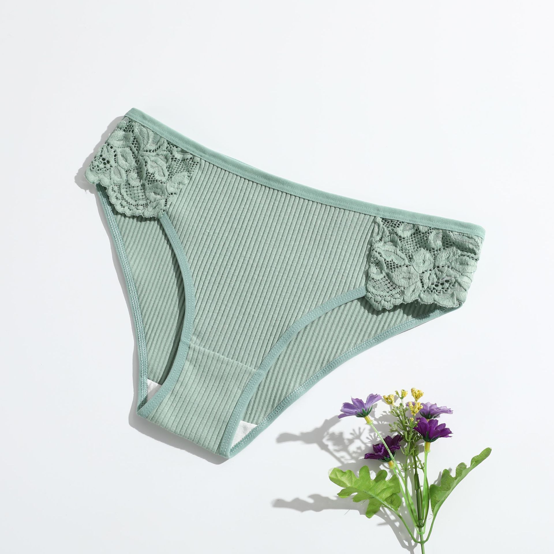 Wholesale Sexy Ribbed Cotton Panties Women Soft Lace Trim Briefs Breathable Mid Waist Ladies Underwear Knickers Bulk Pack Luxury